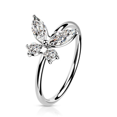 Bendable Hoop ring 14K Gold Opal or CZ Butterfly 20 Gauge Good for Nose and Ear