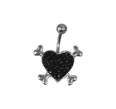 Belly ring naval ring heart with bones surgical steel with paved jewels 14 gauge