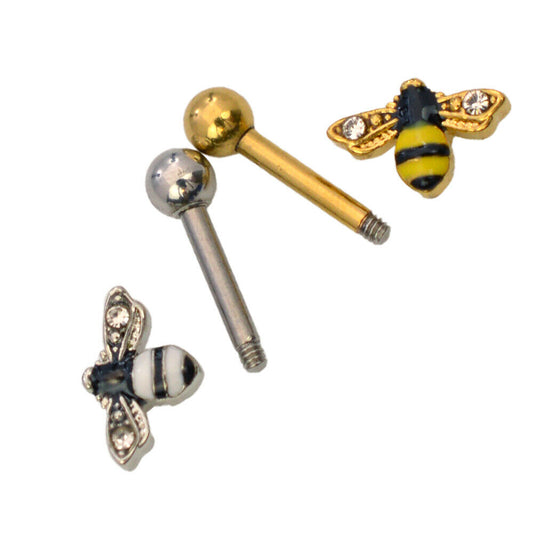 Bumble Bee Cartilage Piercing Barbell Helix, Tragus, Cartilage - 16GA 1/4-6mm
