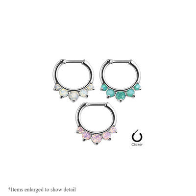 16ga Five Pronged Opal lite 316L Steel Septum Clicker Ring - 3 Colors