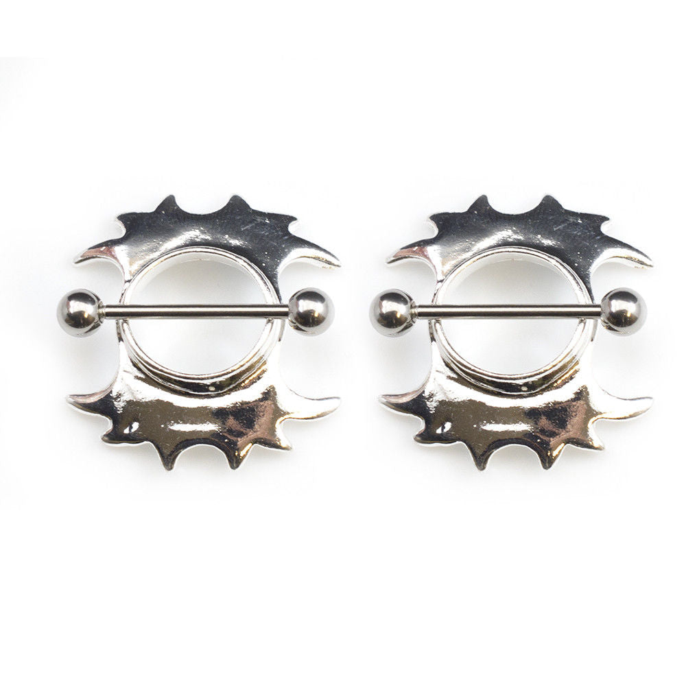 Pair of Tribal Design Nipple Shield 14G Made of Surgical Steel