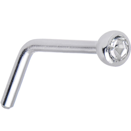 20ga Nose Screw L Shaped Stud with Clear CZ Jewel End