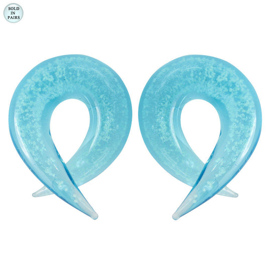 Blue Glass Glow In The Dark Ear Tapers - Sold in Pairs - 0 Gauge to 9/16"