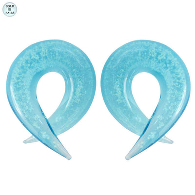 Blue Glass Glow In The Dark Ear Tapers - Sold in Pairs - 0 Gauge to 9/16"