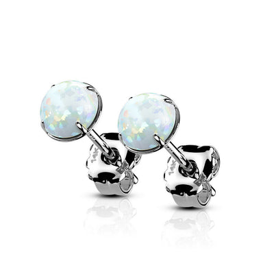 Pair of 14kt Gold Ear Studs Earrings with Prong Set Opal fit