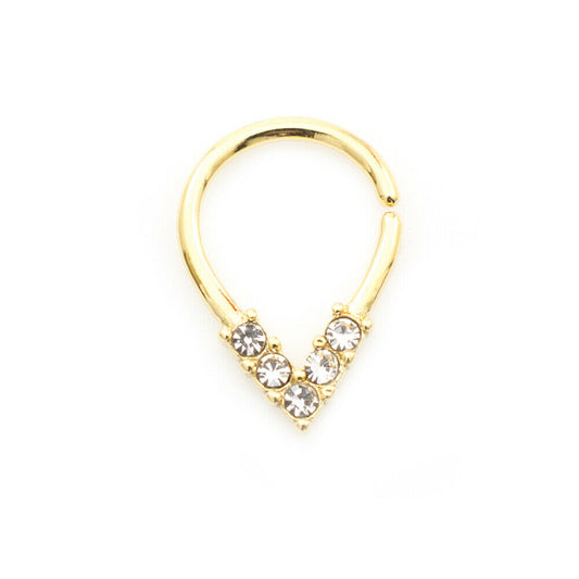 Pear Shaped Bendable Cut Ring w/ 5 CZ Lined Design for Septum, Cartilage, Tragus