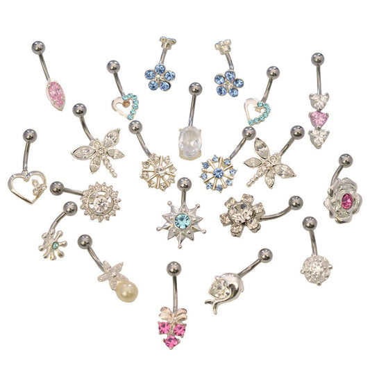 Pack of 20 Assorted Fancy Non-Dangle Belly Button Rings   Surgical Steel 14ga