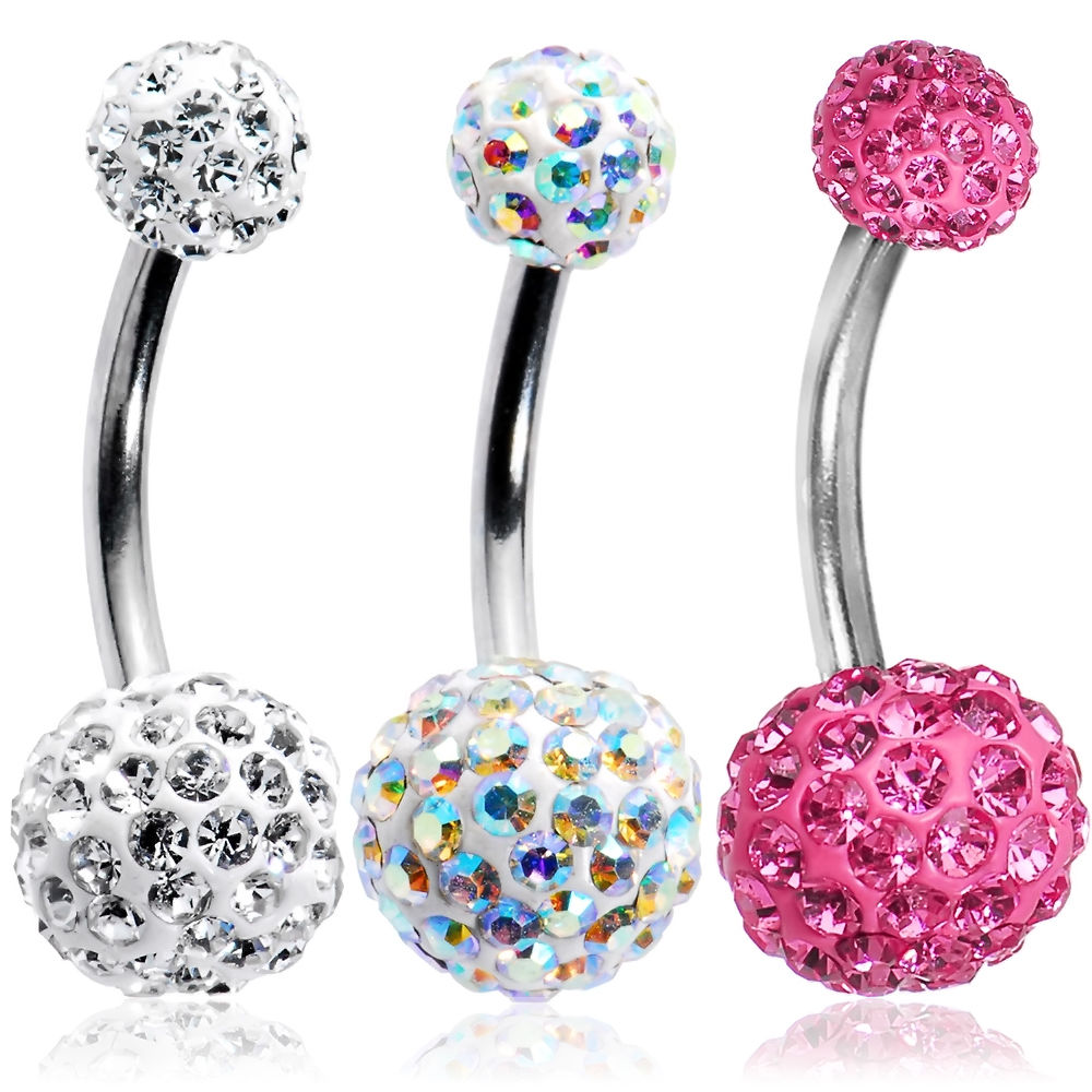 Crystal Belly Ring 3 Pack 14ga 3/8"(10 mm) 316L Surgical Steel