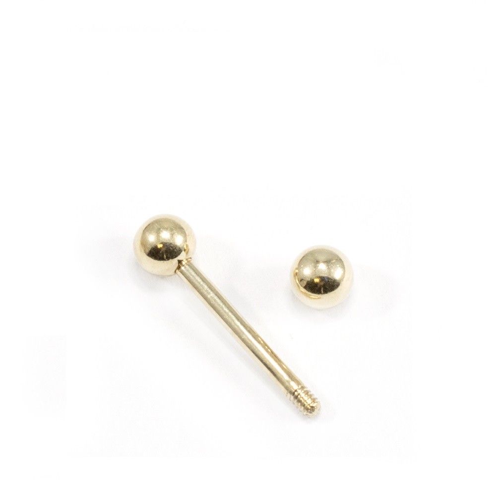 Gold Tongue Ring Nipple Barbell One 14K Solid Yellow Gold 14G 12MM Bar Jewelry