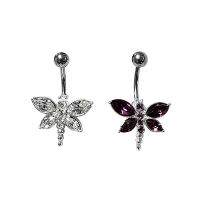 Belly Navel Ring Surgical Steel Dragonfly with CZ Gems Jewels 14g