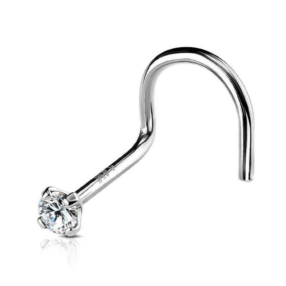 Diamond Nose Ring 14kt White Gold 20ga or 18ga Choose L-Shape Nose Bone or Screw