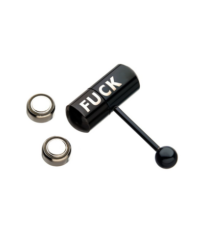 Vibrating Barbell Tongue ring 14 Gauge Surgical Steel Ion plated Black Fxxx Logo