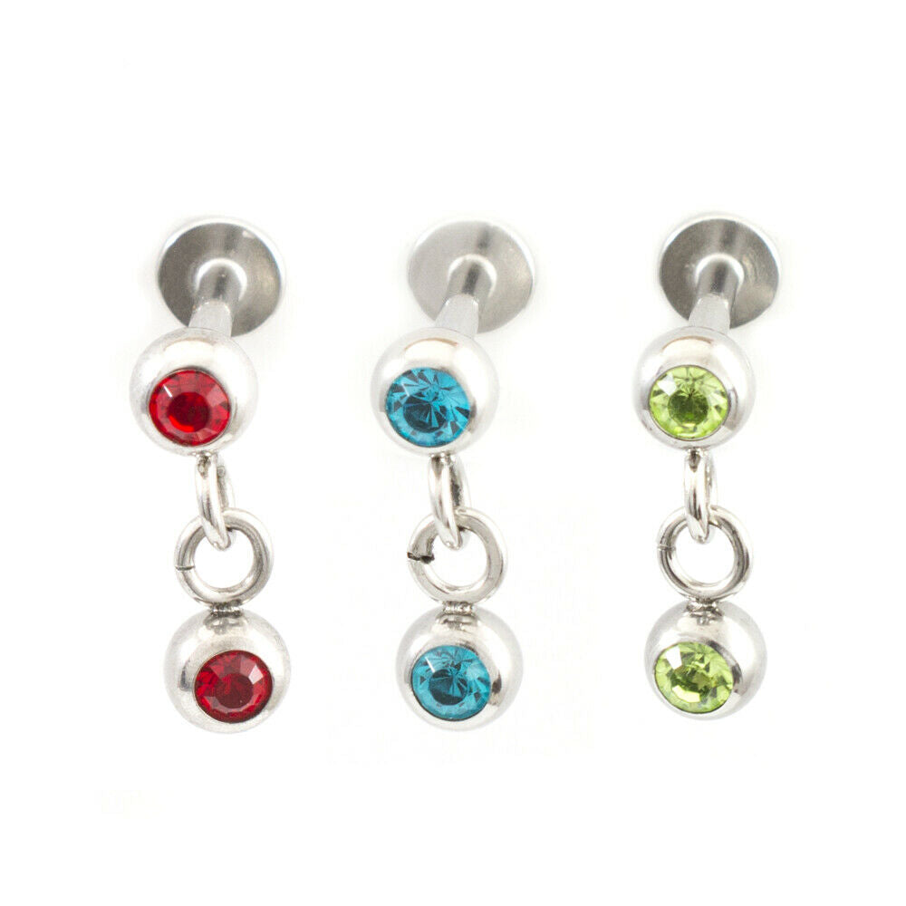 Labret Jewelry Pack of 3 with dangle Cubic Z. Design Perfect for Cartilage 14g