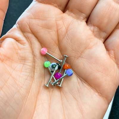 7 pack Labret Flat back surgical steel with acrylic ball 16 Gauge Good For Ear l