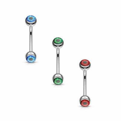 Eyeball Inlaid Surgical Steel Curved Barbell for Eyebrow and More 16ga