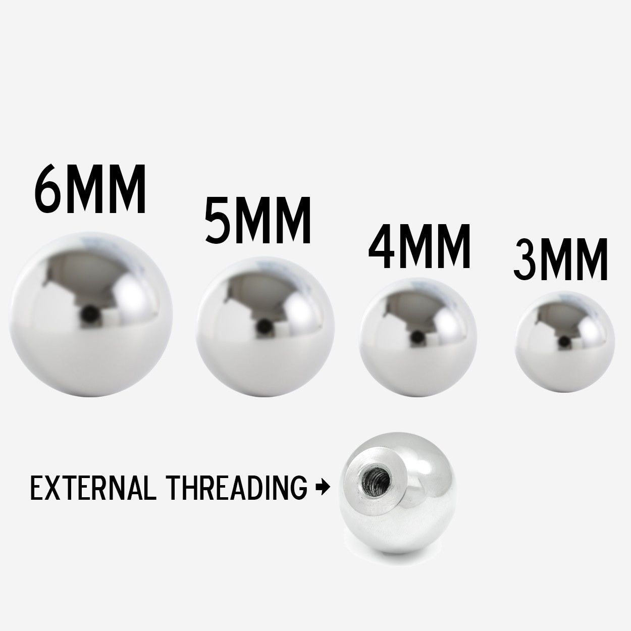 Replacement Screw Balls 10 Pack 316L Surgical Stainless Steel 14G - 4 Sizes