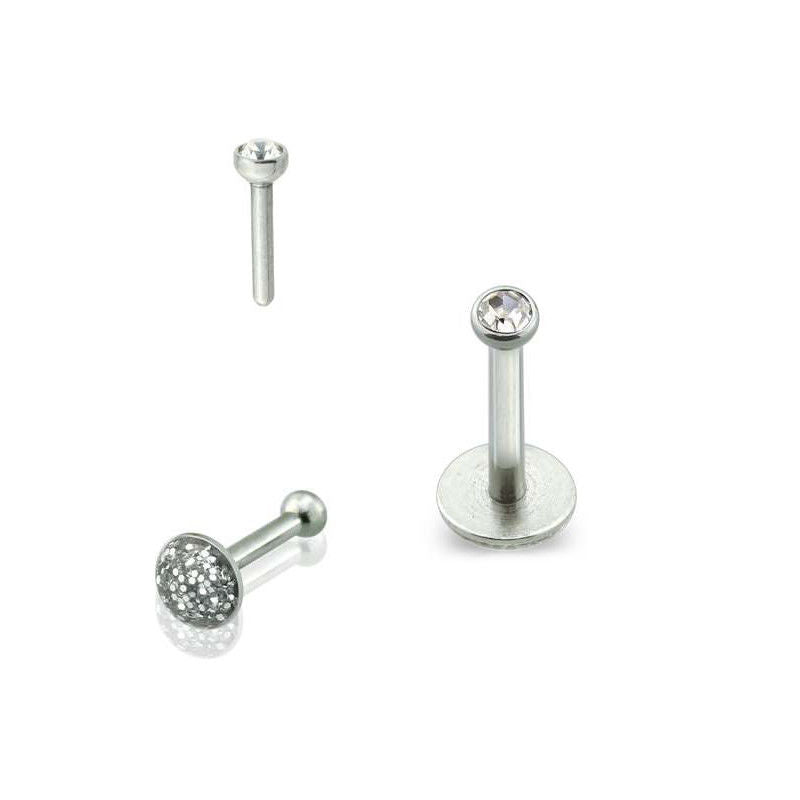 Press Fit Threadless Push-in 316L Surgical Steel Labret with Glitter Soft Enamel