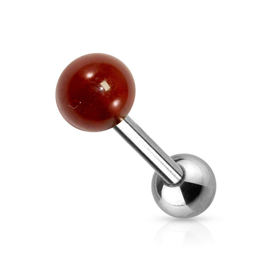 Tongue Ring 14GA Semi-Precious Stone Ball Surgical Steel Barbell