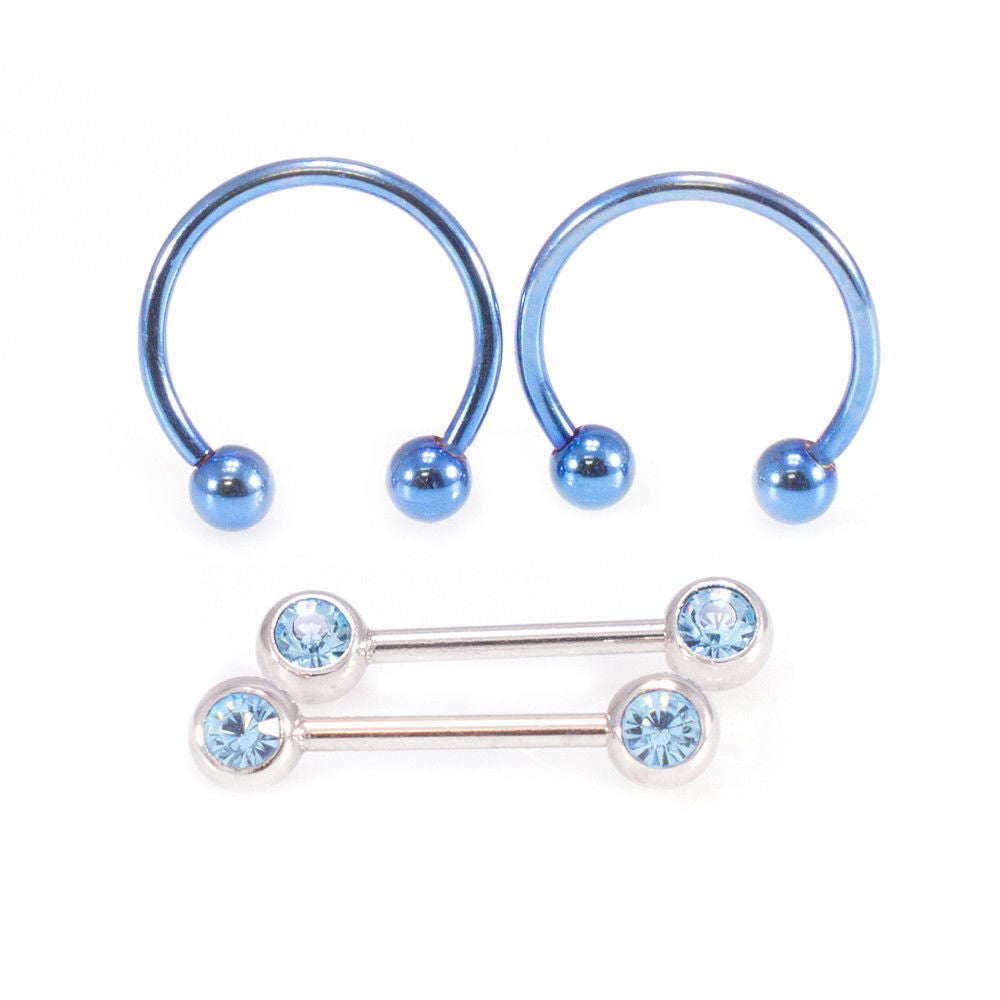 Micro Nipple Barbell and Horseshoe Ring Set 16G 10mm. Surgical Steel