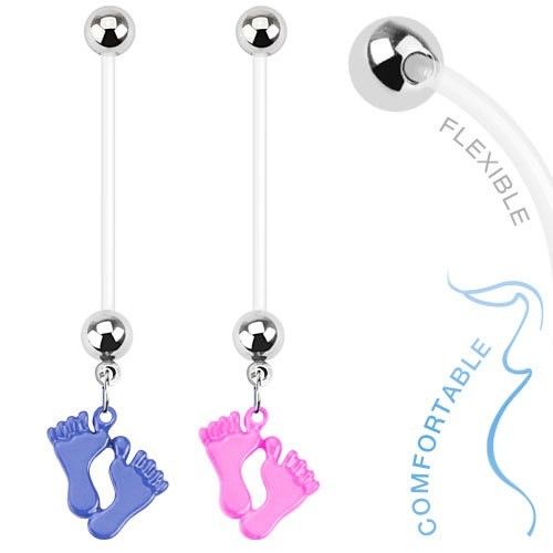 Maternity Dangle Baby feet  Belly Ring Girl and boy 14G flexi shaft