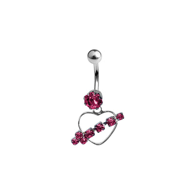 Belly Navel Dangle Ring Surgical Steel Arrow Through Heart with CZ Gems 14g