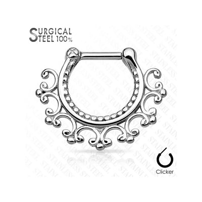 Septum Piercing Clicker - Laced Edge Tribal Fan 316L Surgical - 16ga - Sold Each