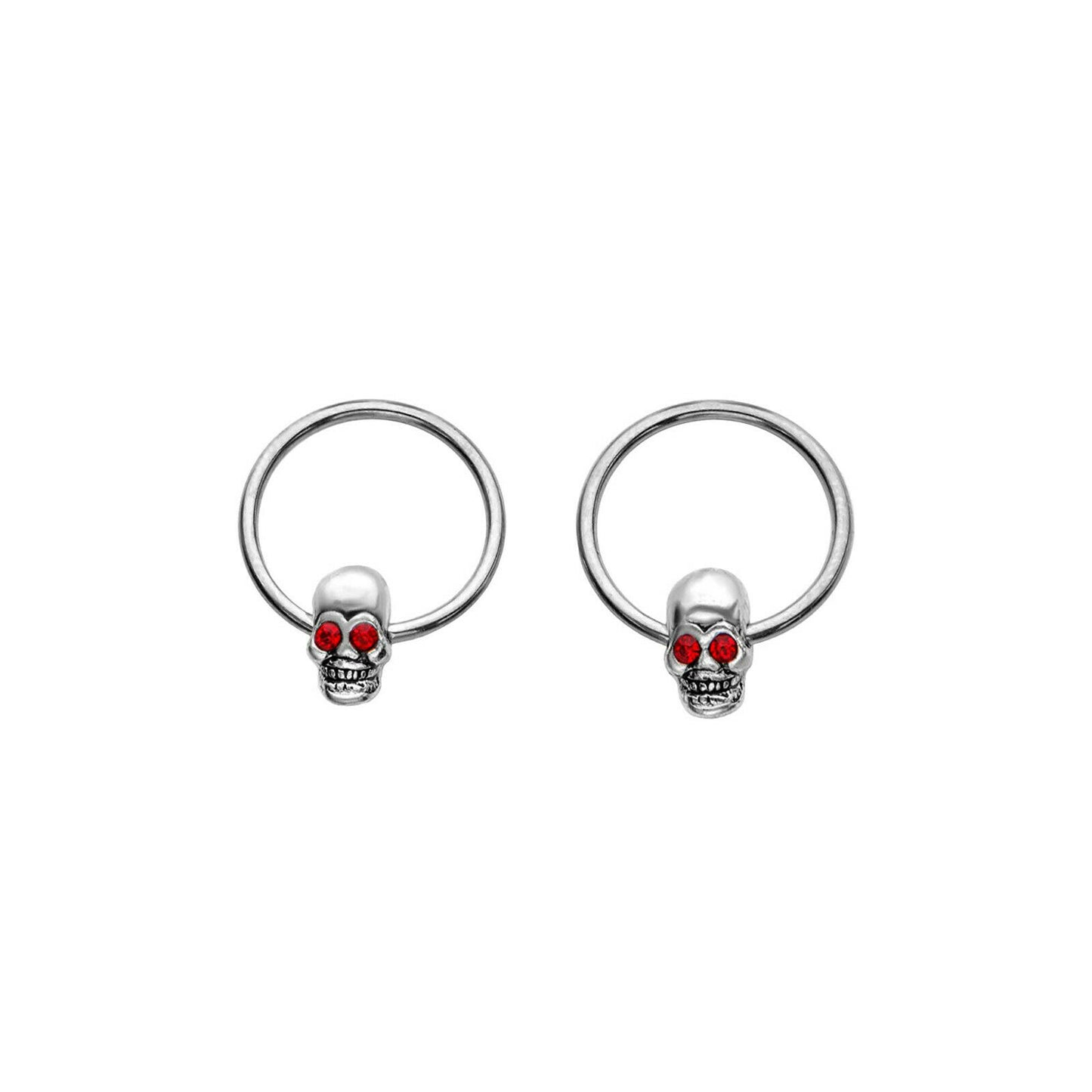 Captive Bead ring Ring BCR 16 gauge 3/8" 10 mm Surgical steel with red eye skull