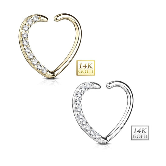 14Kt Gold Ear Cartilage Heart Shape  with CZ Paved