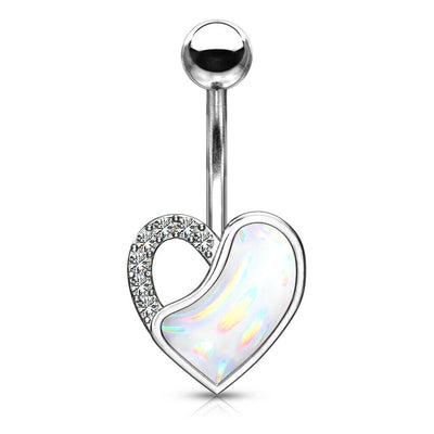 Belly Button Ring with Crystal Paved and Illuminating Stone Filled Heart - 14g