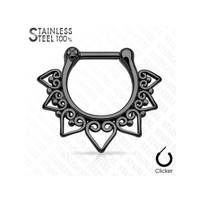 Septum Piercing Clicker - Heart Tribal Fan All 316L Surgical - 16ga - Sold Each