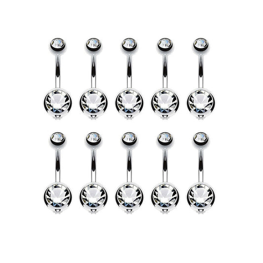 10PC Clear Belly Button Ring Double Multicolor CZ Stainless Steel 14G Navel Ring