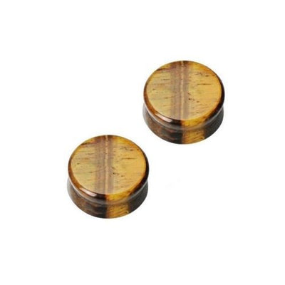 Solid Tiger's Eye Semi Precious Stone Saddle Ear Plugs - 8 Gauge to 00G