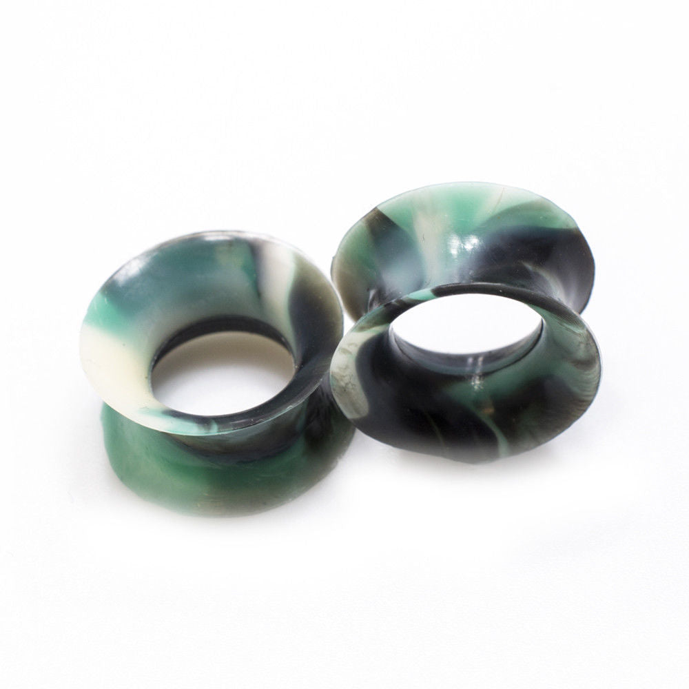 Package of 5 Pairs of Silicone Double Flared Camouflage Plugs - 2 Gauge to 1/2