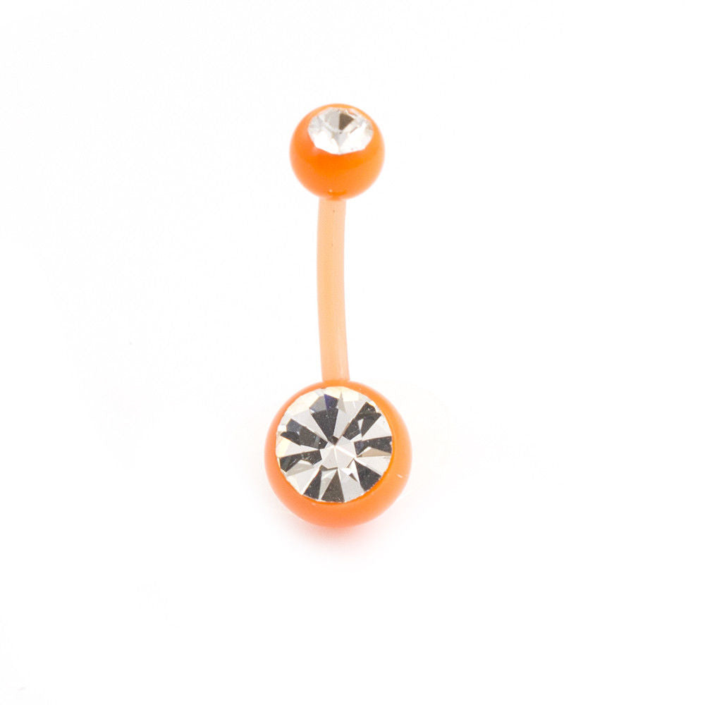 Belly Button Ring 14g Flexi Shaft with Two Cubic Zirconia Gems