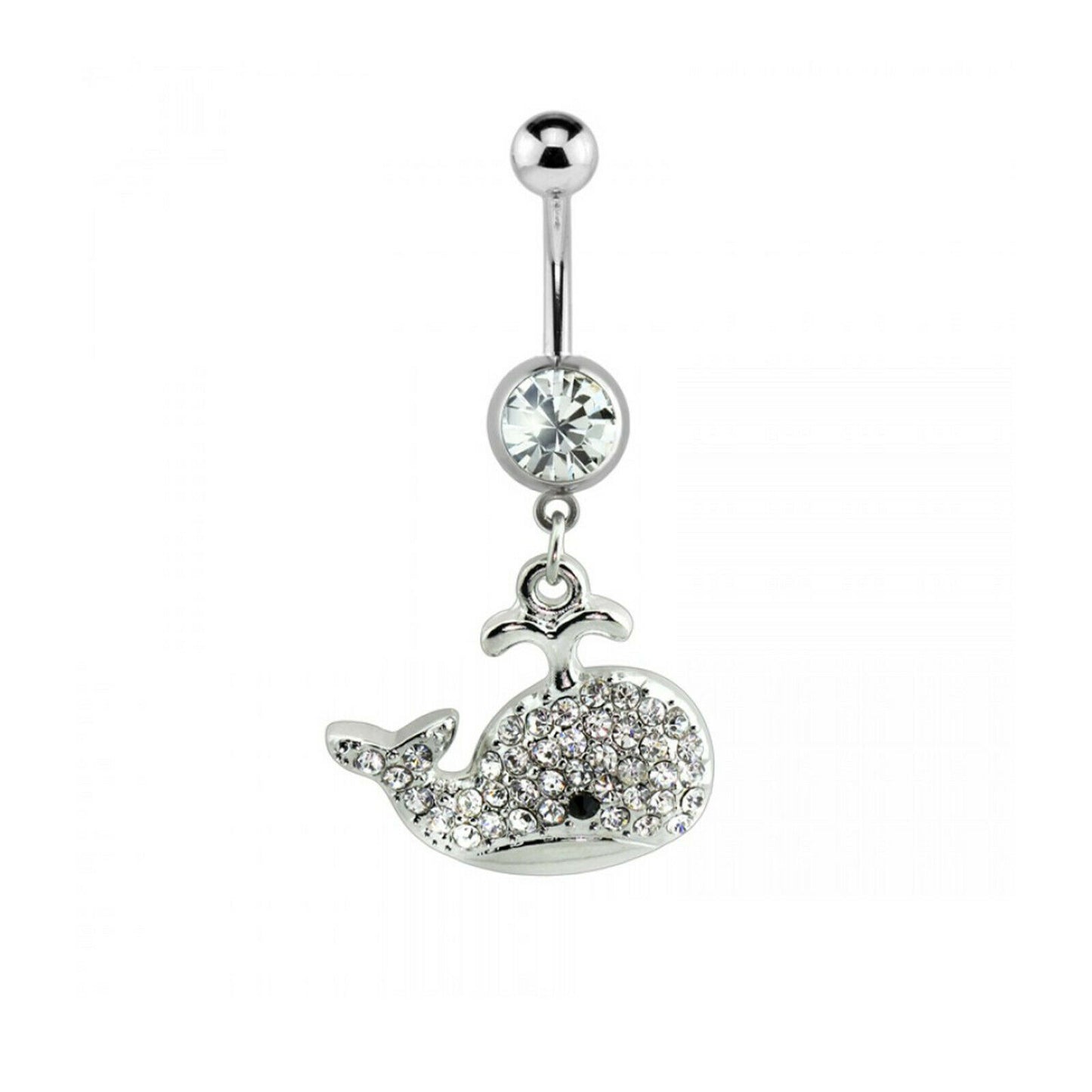 Belly Button Ring Naval ring Gem Paved Whale Surgical Steel 14G Fit