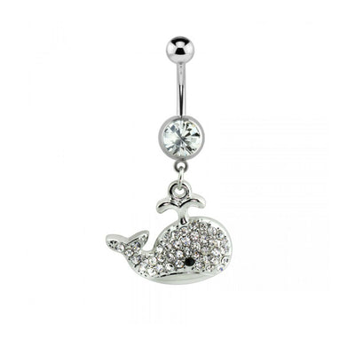 Belly Button Ring Naval ring Gem Paved Whale Surgical Steel 14G Fit