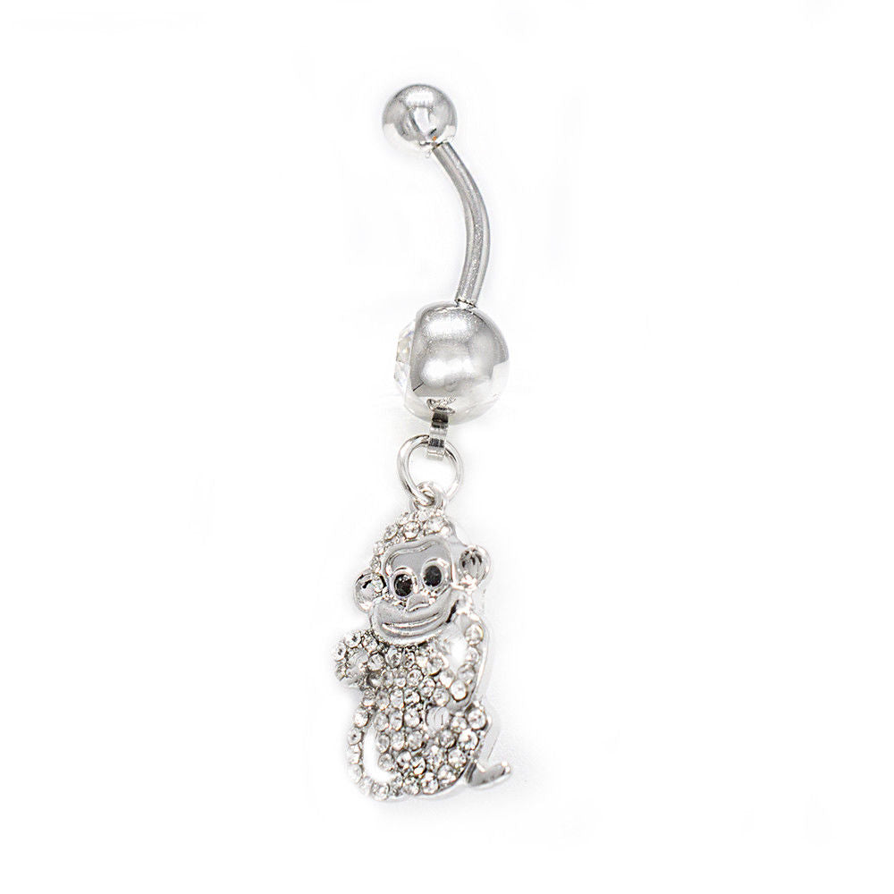 Belly Button Ring 14G 3 Pack Cute Animal Bird Monkey Giraffe Navel Rings Jewelry