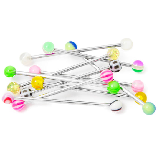 10 Industrial Scaffold Piercing Barbells Colorful Acrylic Balls 14ga 1.5" -38mm