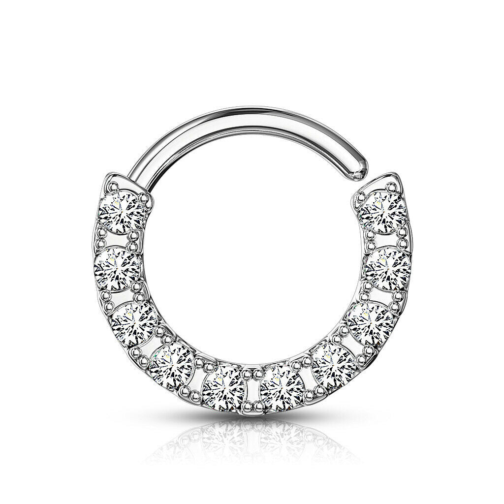 Septum nose ring Sterling Silver Bendable Hoop Ring With 10 Lined CZ