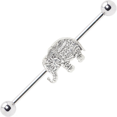 Industrial Barbell Elephant Charm 14ga Cartilage 316L Surgical Steel + Extra Bar