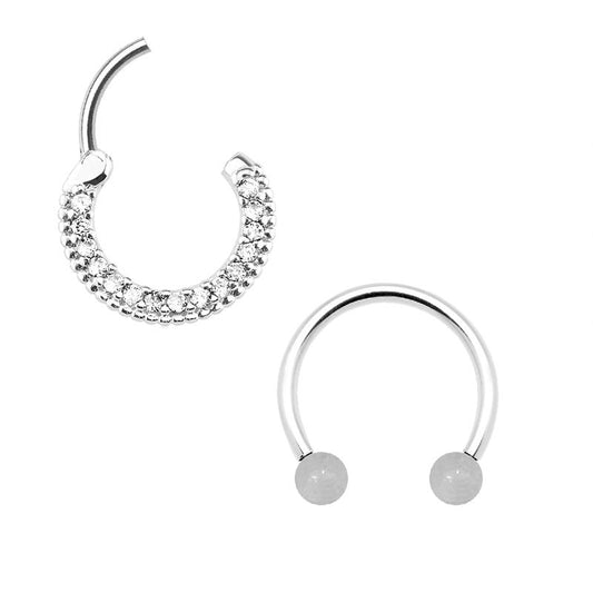 Micro Septum Clicker Ring and micro Horseshoe 16G 5/16 with UV Balls  2pc.