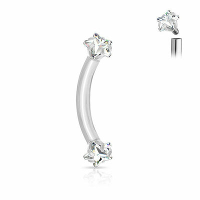 Eyebrow Ring with Prong Set Star CZ Ends Internally Threaded 16ga Sold Each