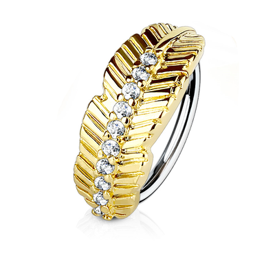 Nose and Cartilage Bendable Hoop Ring with Leaf Design and Paved Cubic Zirconias