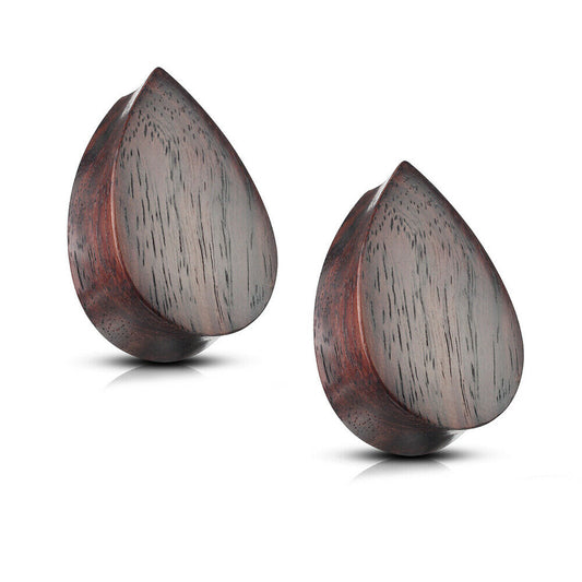 Pair of Ear Plugs made of Organic Sono Wood Tear Drop Shape Double Flared