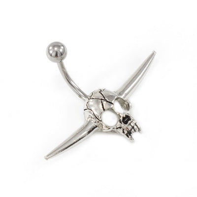 Belly Button Ring with Bull Skull Vintage Design 14g