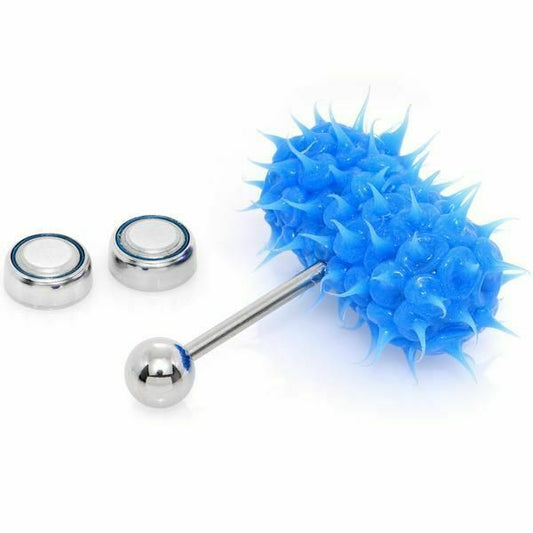 Lix Silicone Spikes Vibrator Tongue Ring Blue 14G