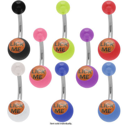 Acrylic "Lick Me" Logo Belly Button Ring