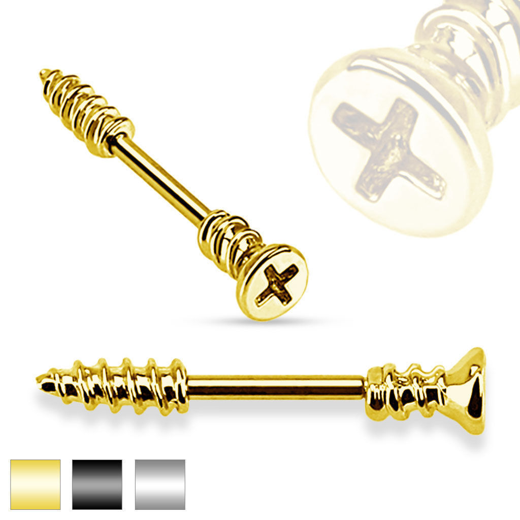 Screw Shaped Nipple Barbell Rings 14G - Sold in Pairs