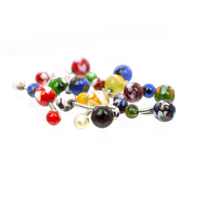 Belly Rings Glass with Assorted Marble Design Pack of 12 Randomly Picked 14ga