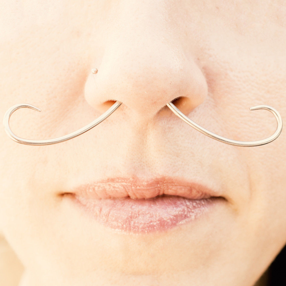 Septum Piercing Curved Mustache Black IP Over Surgical Steel Fancy Nose Ring